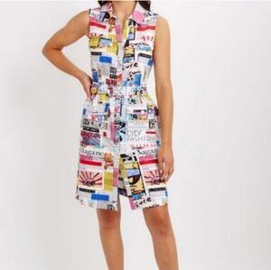 Dolcezza Art To Wear Shirt Dress Newspaper Print Chic Contemporary Artsy Bold S